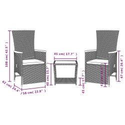 Ensemble à manger de jardin avec coussins 3 pcs Noir 