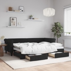 Lit de jour avec gigogne et tiroirs sans matelas noir 80x200 cm 