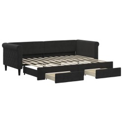 Lit de jour avec gigogne et tiroirs sans matelas noir 80x200 cm 