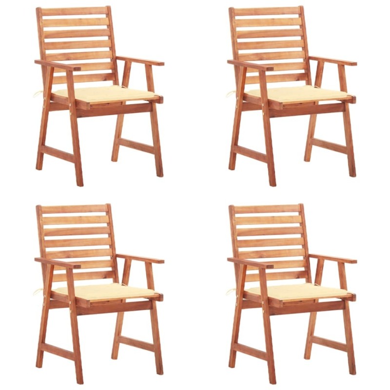 Chaises à manger d'extérieur lot de 4 et coussins Acacia massif 
