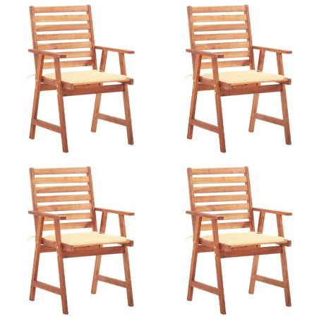 Chaises à manger d'extérieur lot de 4 et coussins Acacia massif 