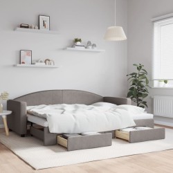 Lit de jour avec gigogne et tiroirs sans matelas taupe 80x200cm 