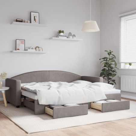 Lit de jour avec gigogne et tiroirs sans matelas taupe 80x200cm 