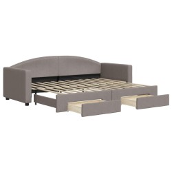 Lit de jour avec gigogne et tiroirs sans matelas taupe 80x200cm 