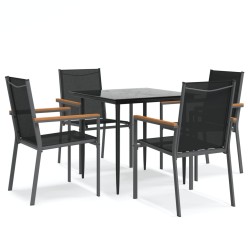 Ensemble à manger de jardin 5 pcs noir textilène et acier 