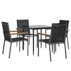 Ensemble à manger de jardin 5 pcs noir textilène et acier 