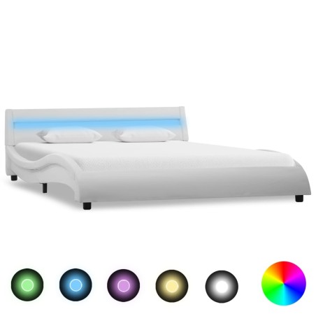 Cadre de lit avec LED Blanc Similicuir 140 x 200 cm    