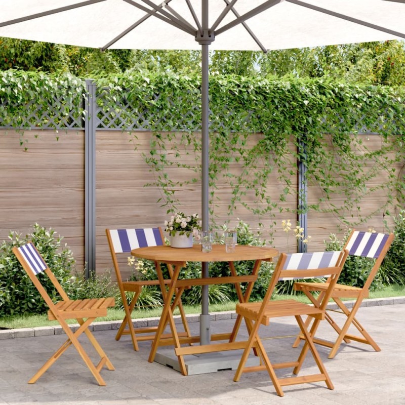 Ensemble à manger de jardin 5 pcs bleu blanc tissu bois massif 