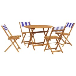 Ensemble à manger de jardin 5 pcs bleu blanc tissu bois massif 