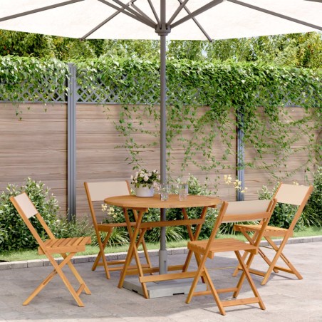 Ensemble à manger de jardin 5 pcs beige tissu et bois massif 