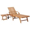 Chaise longue avec table et coussin Bois de teck solide 