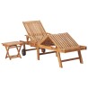 Chaise longue avec table et coussin Bois de teck solide 