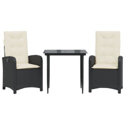Ensemble à manger de jardin avec coussins 3 pcs Noir 