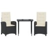 Ensemble à manger de jardin avec coussins 3 pcs Noir 