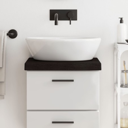 Comptoir de salle de bain marron foncé bois massif traité 