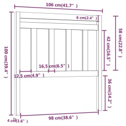 Tête de lit Gris 106x4x100 cm Bois massif de pin 