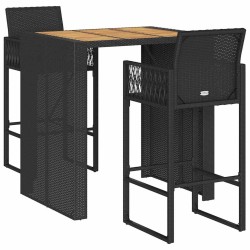 Ensemble de bar de jardin 3 pcs sans coussins noir poly rotin 