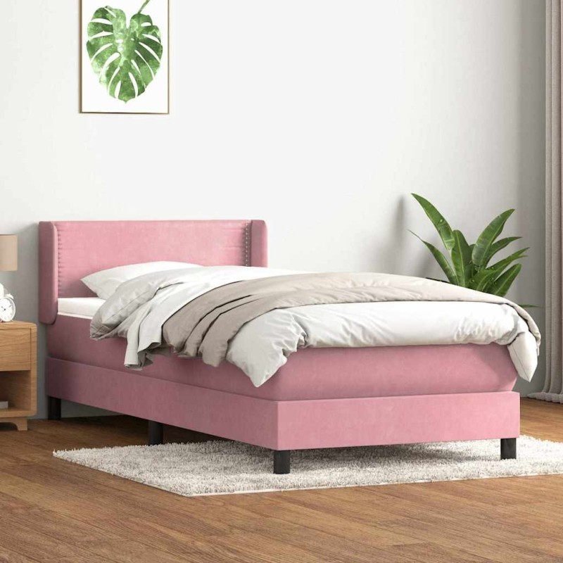 Sommier à lattes de lit avec matelas rose 80x210 cm velours 