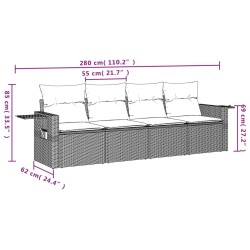 Salon de jardin 4 pcs avec coussins marron résine tressée 