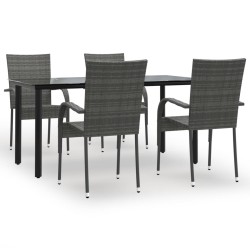 Ensemble à manger de jardin 5 pcs Gris Résine tressée 