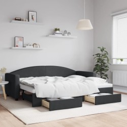 Lit de jour avec gigogne et tiroirs sans matelas noir 80x200 cm 