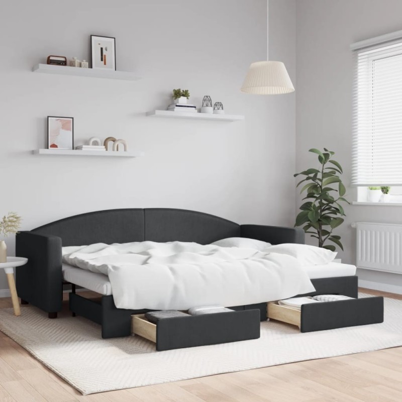 Lit de jour avec gigogne et tiroirs sans matelas noir 80x200 cm 