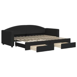 Lit de jour avec gigogne et tiroirs sans matelas noir 80x200 cm 