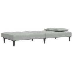 Canapé-lit à 2 places avec repose-pied gris clair velours 