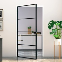 Porte d'intérieur Noir 102x201,5 cm Trempé verre aluminium fin 