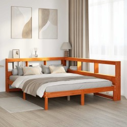 Lit bibliothèque sans matelas cire marron 150x200 cm pin massif 