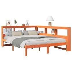 Lit bibliothèque sans matelas cire marron 150x200 cm pin massif 