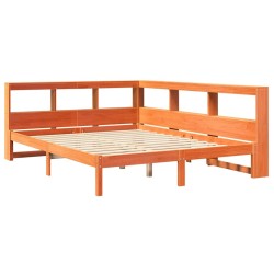 Lit bibliothèque sans matelas cire marron 150x200 cm pin massif 