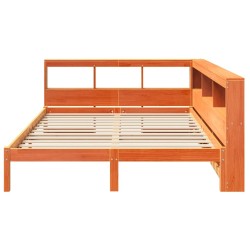 Lit bibliothèque sans matelas cire marron 150x200 cm pin massif 