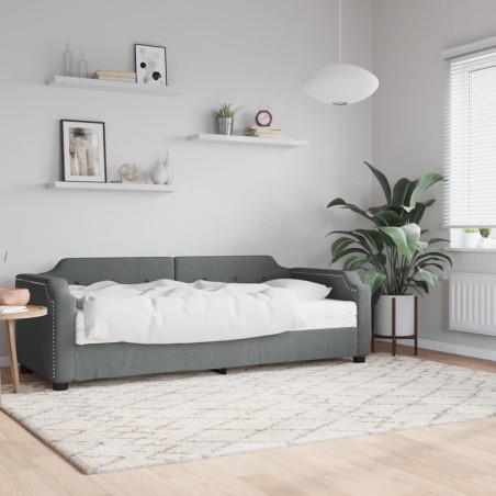 Lit de jour avec matelas gris foncé 90x190 cm tissu 