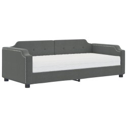 Lit de jour avec matelas gris foncé 90x190 cm tissu 