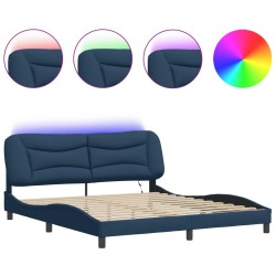 Cadre de lit avec LED sans matelas bleu 180x200 cm tissu 