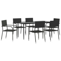 Ensemble à manger de jardin 7 pcs Noir Résine tressée 