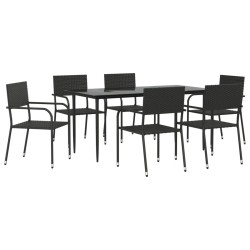 Ensemble à manger de jardin 7 pcs noir résine tressée et acier 