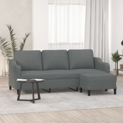 Canapé à 3 places avec repose-pieds Gris foncé 180 cm Tissu 