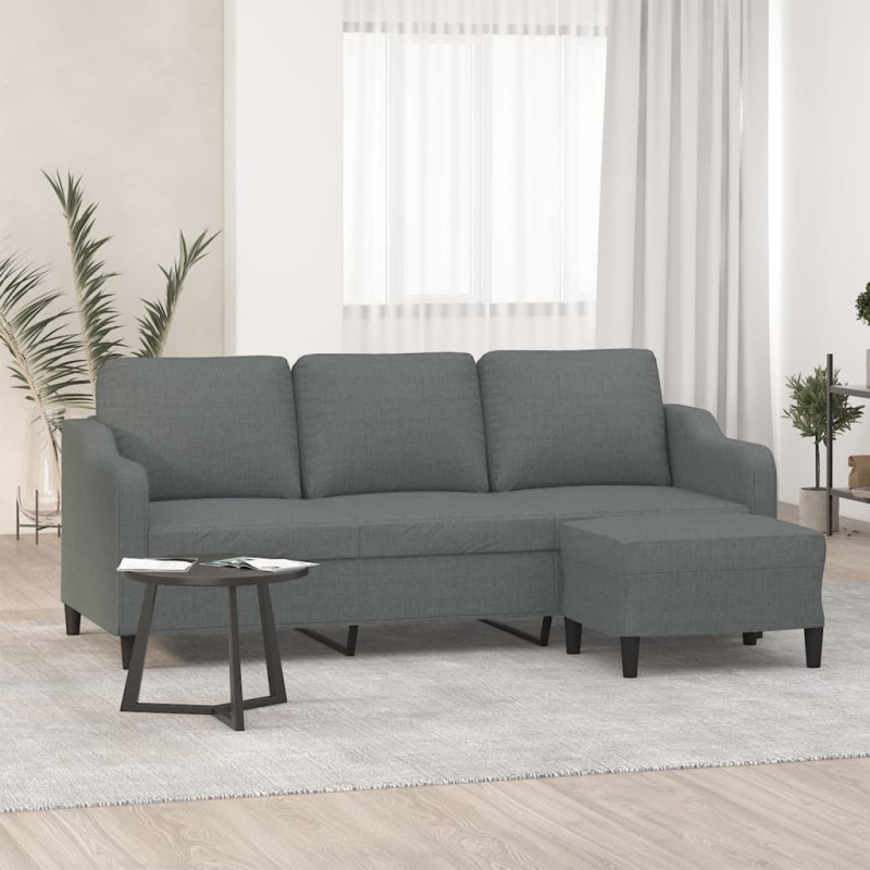 Canapé à 3 places avec repose-pieds Gris foncé 180 cm Tissu 