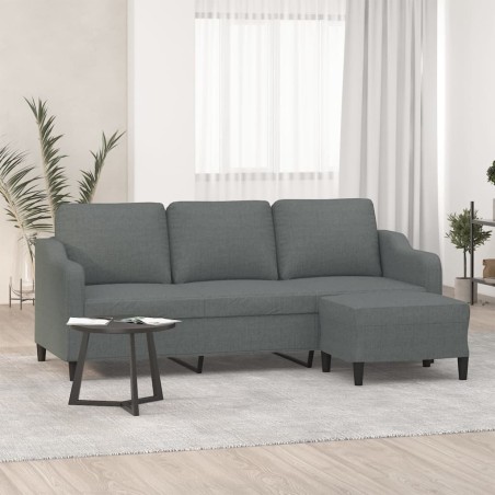 Canapé à 3 places avec repose-pieds Gris foncé 180 cm Tissu 