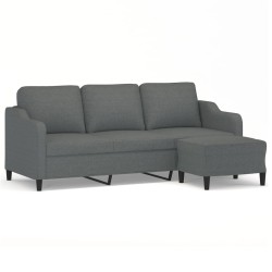 Canapé à 3 places avec repose-pieds Gris foncé 180 cm Tissu 