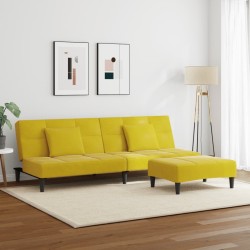 Canapé-lit à 2 places avec repose-pied jaune velours 