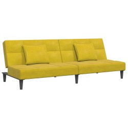 Canapé-lit à 2 places avec repose-pied jaune velours 