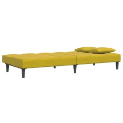 Canapé-lit à 2 places avec repose-pied jaune velours 