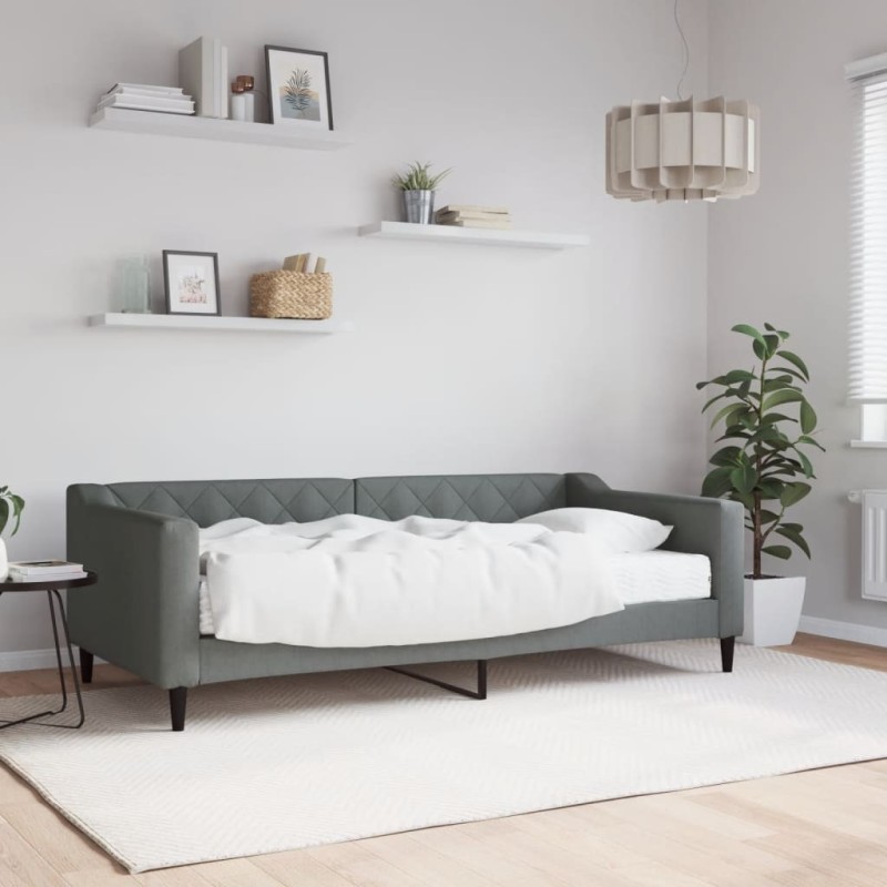 Lit de jour avec matelas gris foncé 90x190 cm tissu 