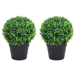 Plantes de buis artificiel 2 pcs avec pots Boule Vert 27 cm 