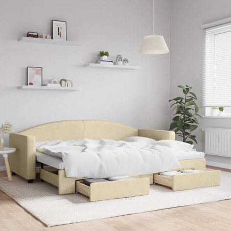 Lit de jour avec gigogne et tiroirs sans matelas crème 80x200cm 