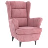 Fauteuil à oreilles avec tabouret rose velours 