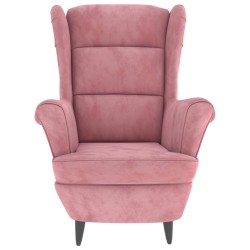 Fauteuil à oreilles avec tabouret rose velours 
